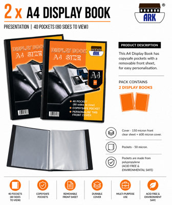 2 X Ark A4 Display Book (Presentation) 40Pockets (80 Sides To View) from B&Q