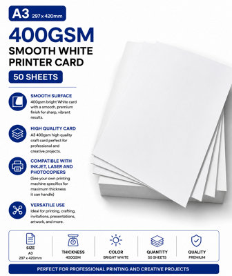 A3 White Card 400Gsm (Vision Superior) 50 Sheets Super Thick By Ark from B&Q
