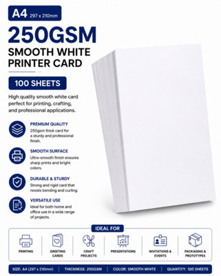 Ark A4 250Gsm Smooth White Printer Card 100 Sheets from B&Q