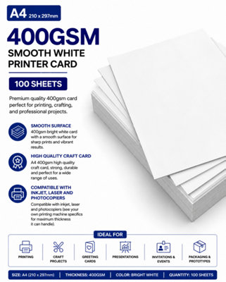 Ark A4 White Card 400Gsm(Vision Superior) 100 Sheets Super Thick from B&Q