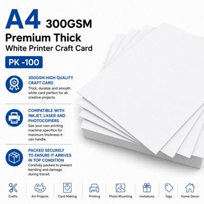 A4 300Gsm Premium Thick White Printer Craft Card Pk-100 By Ark from B&Q