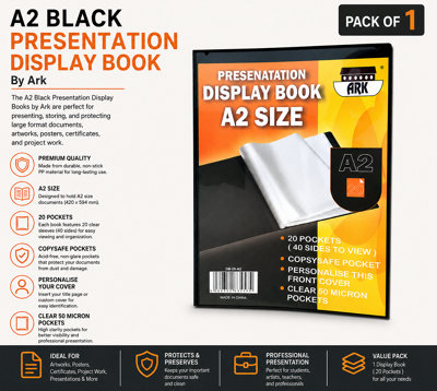 A2 Black Presentation Display Book By Ark (A2 20 Pockets(Single)) from B&Q