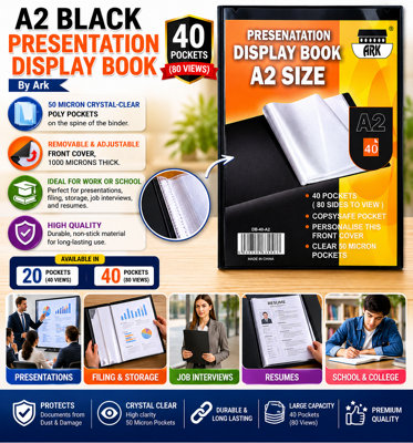 A2 Black Presentation Display Book By Ark (A2 40 Pockets(Single)) from B&Q