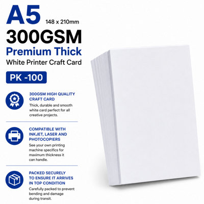 A5 300Gsm Premium Thick White Printer Craft Card Pk Of 100 By Ark from B&Q