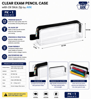 Clear Exam Pencil Case With Oil Slick Zip By Ark Single from B&Q