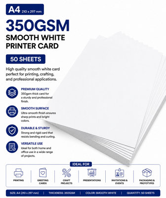 Ark A4 350Gsm Premium Thick White Printer Craft Card Pk Of 50 from B&Q