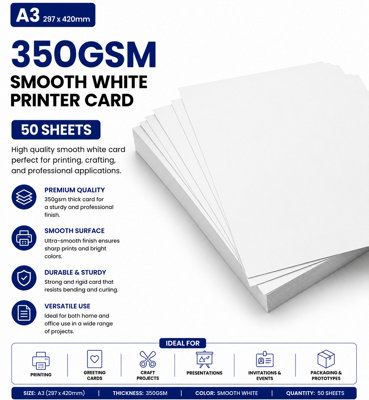 Ark A3 350Gsm  White Card (Vision Superior) 50  Super Thick Sheet (50) from B&Q