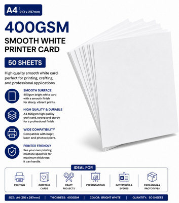 Ark A4 White 400Gsm Premium Super Thick Printing Card (50) from B&Q