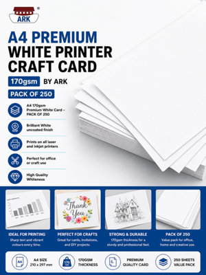250 X A4 Premium White Printer Craft Card 170Gsm By Ark from B&Q