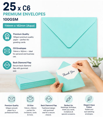 ARK CRAFT Ark 25 X C6 Premium Envelopes 100Gsm 114mm X 162mm (Aqua) from B&Q
