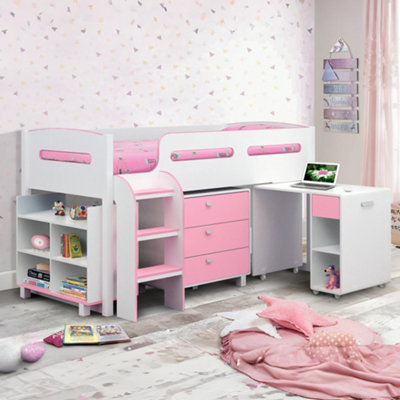 Julian Bowen Kimbo 90Cm Single Pink And White Midsleeper Cabin Bed With Desk from B&Q