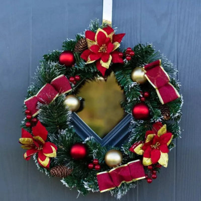 40Cm Artificial Wreath With Red Baubles And Poinsettia from B&Q
