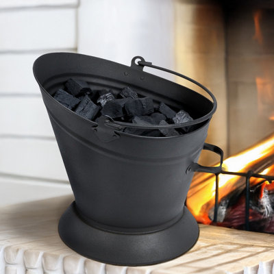 B&Q Coal/Black Fireside And Ash Bucket - Steel Wide Mouth Scuttle 32 Cm With Handles 32Cm