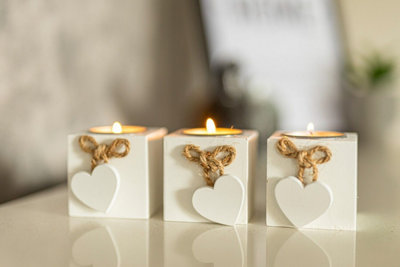3Pc White Wooden Tealight Candle Holders Set from B&Q