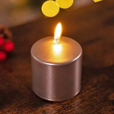B&Q Silver Unscented Pillar Candle Small