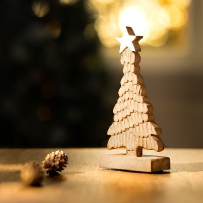 Wooden Christmas Tree With Star Decoration from B&Q