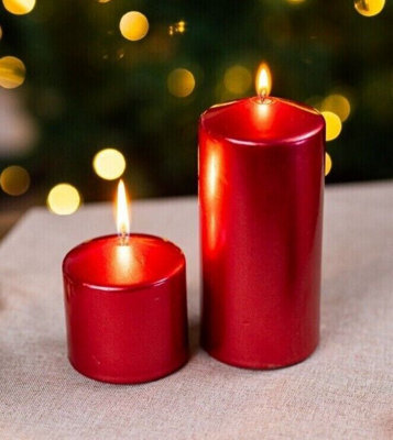 B&Q Red Unscented & Pillar Candle Small