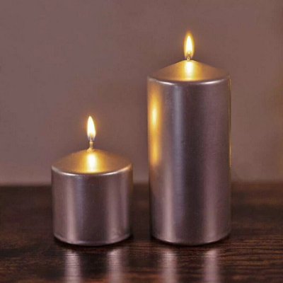 B&Q Silver Unscented & Pillar Candle Small