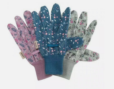 Marco Paul Multi Pack Flower Printed Cotton Gardening Gloves- Medium from B&Q
