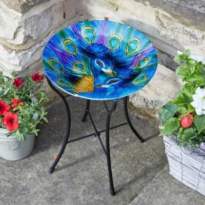 Marco Paul Peacock Glass Birdbath from B&Q