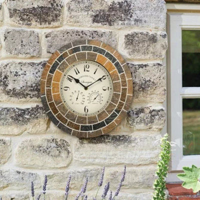Marco Paul 34Cm Stone Slate Outside Clock And Thermometer For Garden from B&Q