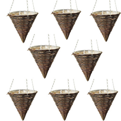Marco Paul 8 Pack 12" Rattan Cone Garden Hanging Baskets from B&Q