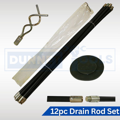 Drain Rod Set 12Pc Industrial Plunger 920mm Unblock Kit from B&Q