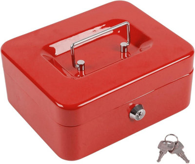 B&Q Money Cash Box Metal Petty Cash Locking Safe With 2 Keys