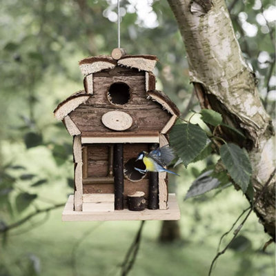 B&Q Natural Bird Box House Hotel - Traditional Wooden Box Bird Houses For Garden
