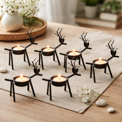 6X Metal Reindeer Tea Light Candle Holders & Tealights from B&Q