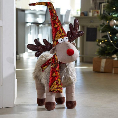 Christmas Reindeer Decoration Festive Sequinned Ornament Xmas Décor 41Cm Plush Soft from B&Q