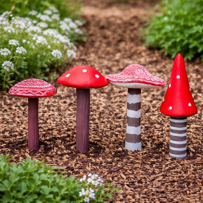 Marco Paul 4Pc Miniature Mushroom Fairy Garden Ornaments from B&Q