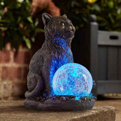 Marco Paul Solar Powered Garden Ornaments Outdoor Cat Statue With Multicoloured Led Lights from B&Q