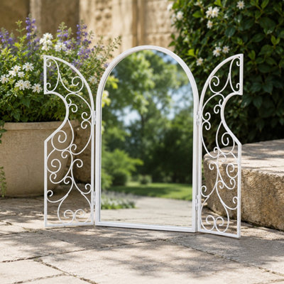 Marco Paul Large French Aged Rustic Large Wall Mounted White Shutter Frame Window Mirror from B&Q