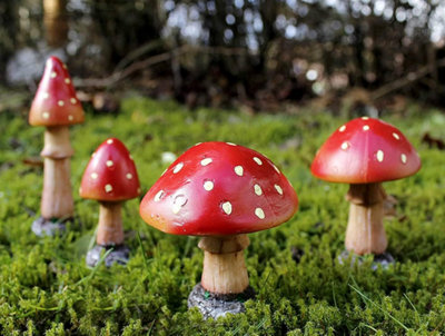 Marco Paul 4Pc Red Toadstool Mushroom Garden Ornaments from B&Q