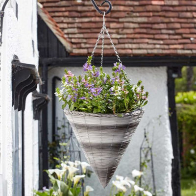 Marco Paul White Hanging Basket Rattan Cone Planter from B&Q