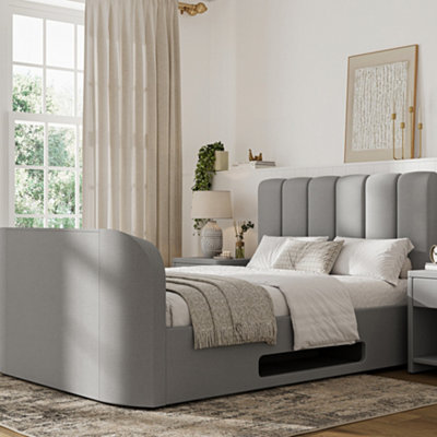 Time4sleep Fabric Double Ottoman Bed Integrated Tv Feature With High Footend - Image 3