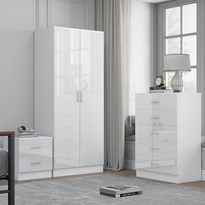 Reflect 2 Door Plain Wardrobe5 Drawer Chest2 Drawer BedsideWhite Gloss & Matt WhiteModern Bedroom Furniture Set from B&Q