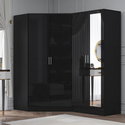 Reflect 2Pc Wardrobe Bundle2 Door Corner + 2 Door MirrorBlack Gloss & Black OakH: 180Cm X W: 179Cm X D: 103Cm from B&Q
