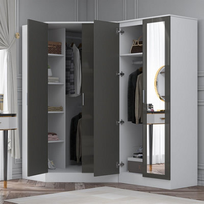 B&Q -  2Pc Wardrobe Bundle2 Door Corner + 2 Door MirrorGrey Gloss & Matt WhiteH: 180Cm X W: 179Cm X D: 103Cm