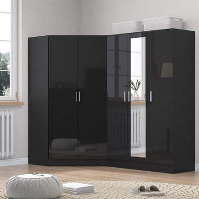 Reflect 2Pc Wardrobe Bundle2 Door Corner + 3 Door MirrorBlack Gloss & Black OakH: 180Cm X W: 179Cm X D: 103Cm from B&Q