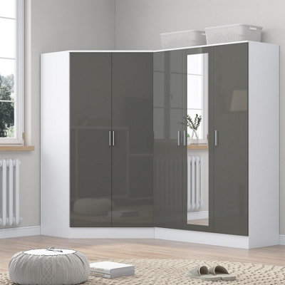 Reflect 2Pc Wardrobe Bundle2 Door Corner + 3 Door MirrorGrey Gloss & Matt WhiteH: 180Cm X W: 179Cm X D: 103Cm from B&Q