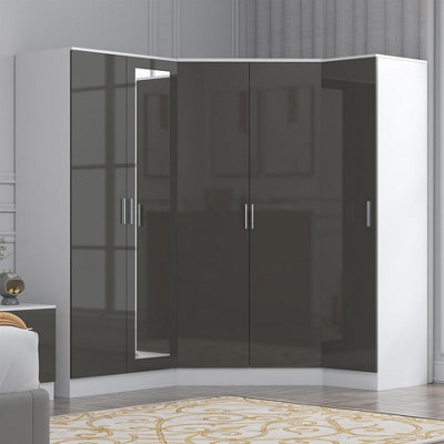 Reflect 3Pc Wardrobe Bundle2 Door Corner + 2 Door Mirror + 1 Door PlainGrey Gloss & Matt WhiteH: 180Cm X W: 179Cm from B&Q
