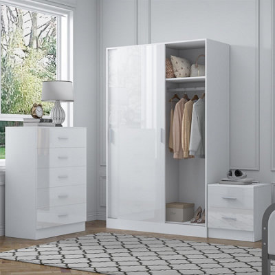 Reflect 2 Door Sliding Wardrobe5 Drawer Chest2 Drawer BedsideWhite Gloss & Matt WhiteModern Bedroom Furniture Set from B&Q