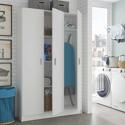 Direct Furniture Suppliers Ltd Vita White 3 Door Broom CupboardModular Kitchen & Utility Room Cleaning Storage CabinetH: 180Cm X W: 109Cm X D: 37Cm from B&Q