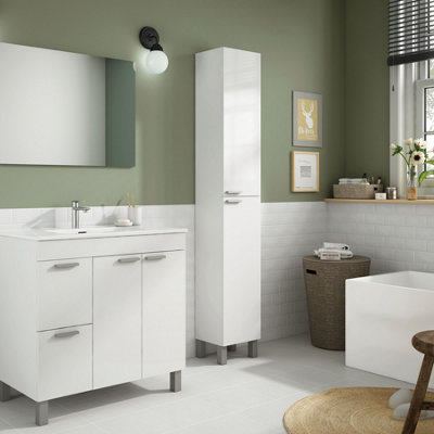 B&Q -  Baltic White Tall 2 Door Bathroom Storage CabinetOrganiser For Toiletries & TowelsH: 182Cm X W: 30Cm X D: 25Cm