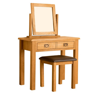 B&Q - Lanner Oak Dressing Table Set With Swivel Vanity Mirror & StoolBy 