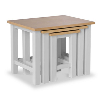 Farro Grey Nest Of 3 TablesPainted With Oak TopFully Assembled By Roseland Furniture from B&Q