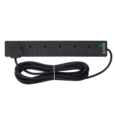 Pro elec 6 Way Extension Lead With Surge Protection5MBlack from B&Q