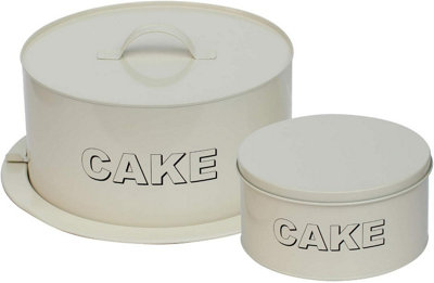 Simpa Metal 2Pc Cake Carrier & Cake Tin Storage SetAntique Cream FinishSecure Clip Lock Closure from B&Q